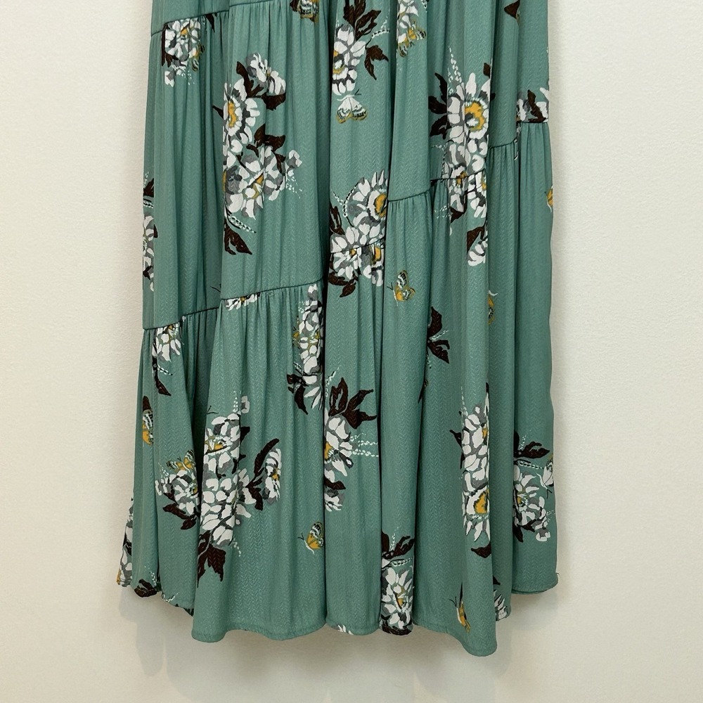 Free People Size 0 All I Got Floral Printed Maxi Dress Green Tiered Boho - Picture 15 of 16